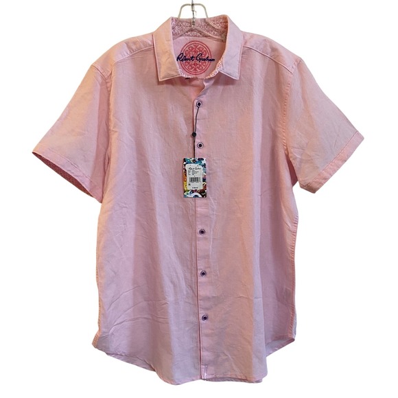 Robert Graham Other - Robert Graham Men's Borsi Pink Linen Blend Short Sleeve Button Up Shirt BNWT - L